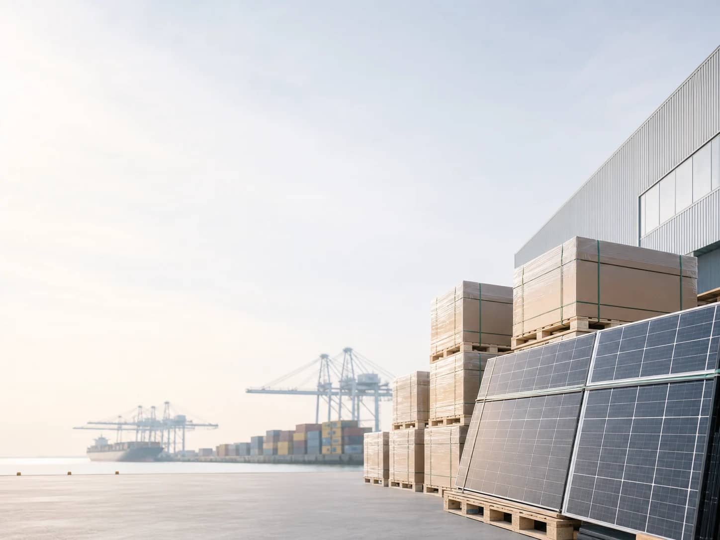 Solar panels prepared for international container shipping